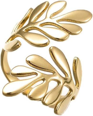 Women Ring, Stainless Steel Double Layer Leaf 18K Titanium Steel Adjustable Opening Ring Ring, Specially Designed for Fashionable Women, Suitable for - Various Festival Party Jewelry Gifts in Saudi Arabia