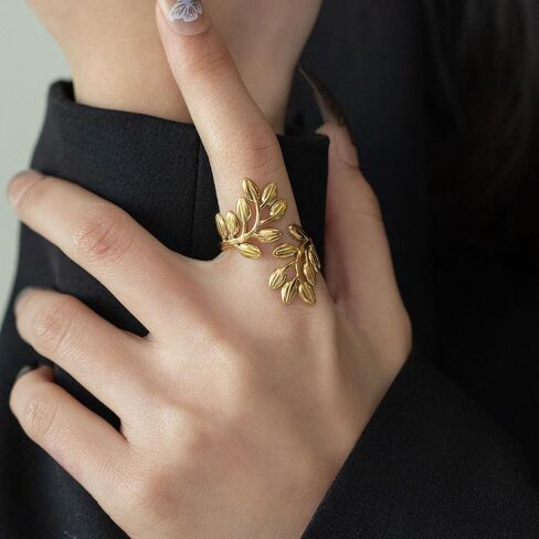 Women Ring, Stainless Steel Double Layer Leaf 18K Titanium Steel Adjustable Opening Ring Ring, Specially Designed for Fashionable Women, Suitable for - Various Festival Party Jewelry Gifts in Saudi Arabia