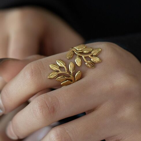 Women Ring, Stainless Steel Double Layer Leaf 18K Titanium Steel Adjustable Opening Ring Ring, Specially Designed for Fashionable Women, Suitable for - Various Festival Party Jewelry Gifts in Saudi Arabia
