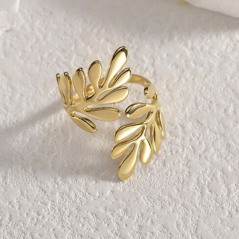 Women Ring, Stainless Steel Double Layer Leaf 18K Titanium Steel Adjustable Opening Ring Ring, Specially Designed for Fashionable Women, Suitable for - Various Festival Party Jewelry Gifts in Saudi Arabia