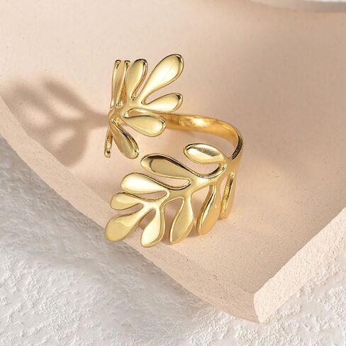 Women Ring, Stainless Steel Double Layer Leaf 18K Titanium Steel Adjustable Opening Ring Ring, Specially Designed for Fashionable Women, Suitable for - Various Festival Party Jewelry Gifts in Saudi Arabia