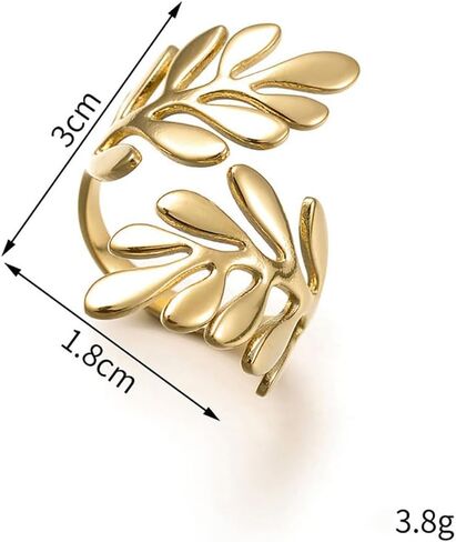 Women Ring, Stainless Steel Double Layer Leaf 18K Titanium Steel Adjustable Opening Ring Ring, Specially Designed for Fashionable Women, Suitable for - Various Festival Party Jewelry Gifts in Saudi Arabia