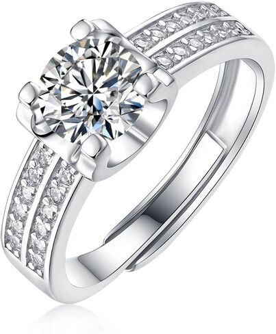 S925 Sterling Silver Adjustable Anniversary Rings for Women,1 Carat Diamond Ring D-color VVS1,Stylish Engagement Gifts for Your Loved One in Kuwait