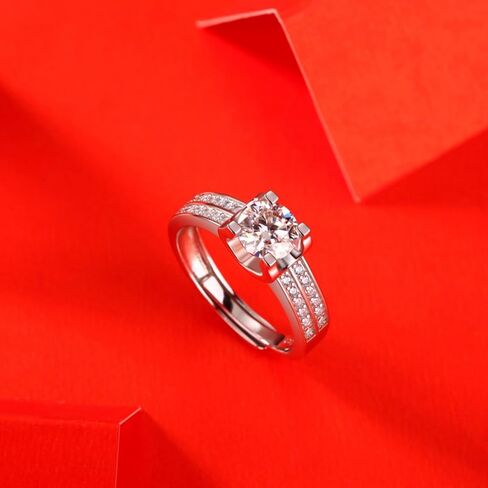 S925 Sterling Silver Adjustable Anniversary Rings for Women,1 Carat Diamond Ring D-color VVS1,Stylish Engagement Gifts for Your Loved One in Kuwait