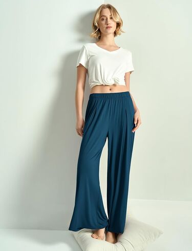 Bamboo Viscose Women's Pajama's Bottoms Wide Lounge Pants مع جيوب in Saudi Arabia