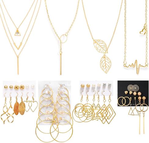 AROIC 38-52PCS Jewelry Set with Necklace Bracelet Layered Ball Dangle Hoop Stud Earrings for Women Jewelry Fashion and Valentine Birthday Party Gift in Saudi Arabia