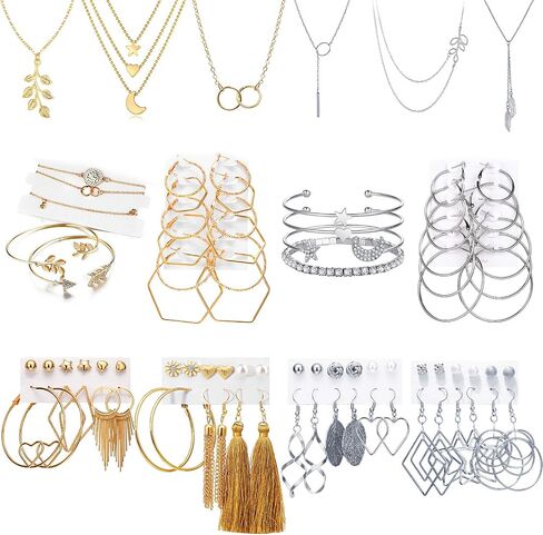 AROIC 38-52PCS Jewelry Set with Necklace Bracelet Layered Ball Dangle Hoop Stud Earrings for Women Jewelry Fashion and Valentine Birthday Party Gift in Saudi Arabia