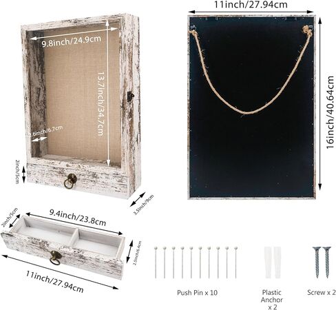 إطار صندوق ظلال عميق مقاس 11 × 16 من FramePro مع درج وخط خلفي ناعم، علبة عرض خشبية صندوق ذاكرة من الزجاج الحقيقي لمجموعات التذكارات أو الميداليات أو جدار الباقة أو سطح الطاولة in Kuwait