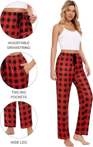Orrpally Women Lounge Pants Plaid Pajama Pant Sleep Bottoms Pj Pant with Pockets 2-Pack in Kuwait
