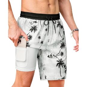 Mens 9 inch Swim Trunks with Compression Liner Quick Dry 2 in 1 Swimming Shorts with Pockets Bathing Suits Swimsuit