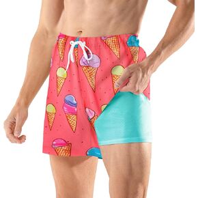 BRISIRA Mens Swim Trunks Swim Shorts Bathing Suit 5 Inch Inseam Compression Liner Beach Swim Suit Swimwear Stretch Quick Dry