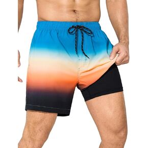 SILKWORLD Mens Swim Trunks with Compression Liner 6 Inch Inseam Quick Dry Beach Shorts Bathing Suit with Zipper Pockets