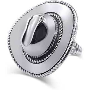 Western Cowgirl Hat Statement Open Ring for Women Cowboy Fancy Dress Costume Adjustable Expandable Finger Rings Bands Boho Rodeo Jewelry Gifts
