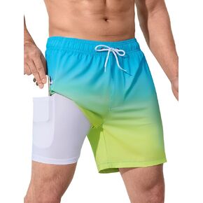 SILKWORLD Men's Swim Trunks Quick Dry Swimming Shorts 6 Inch Bathing Suits with Compression Liner and Zipper Pockets