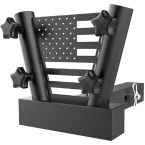 Hitch Mount Dual Flag Pole Holder Fits Standard 2" Inch Receivers - Flagpole Mount for Trailer - Compatible with Jeep Truck SUV RV Pickup Camper Trailer with Anti-Wobble Screw