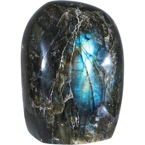 Rockcloud Irregular Natural Labradorite Palm Stone Slab, Polished Self-Standing Worry Crystal Specimen for Anxiety Meditation, 0.66-0.88 lb