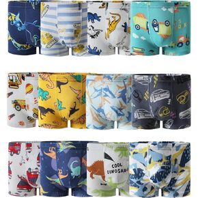 Boboking Boys Soft Boxer Briefs Dinosaur Shark Toddler Kids Underwear 12 Pack.2-12 Years