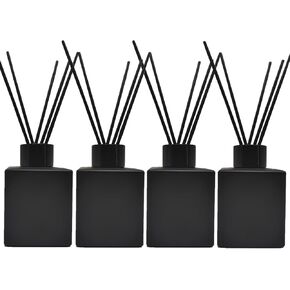 4PCS Reed Diffuser Bottle,Empty Matte Black Glass Jar,Fragrance Replacement Container 100ml(4, Square)