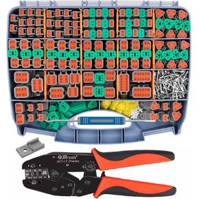 JRready DW5004 Deutsch Connector Kit - 2 3 4 6 8 12 Pin Connector IP68 Waterproof, Size 16 Stamped Contacts 14-18AWG with Deutsch Crimp Tool, Deutsch Pin Kit