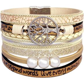 P Ammy Fashion® Inspirational Tree of Life Wide Leather Bracelets for Women Boho Cuff Bohemian Jewelry Gifts Bangle with Magnetic Clasp