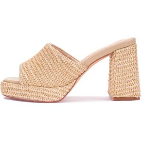 Monrovia Womens Sandals Heels for Women Slies on Block Stunky Platform High Heels Open Open Tee Raffia Wedge Sandals