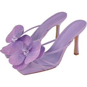 Richealnana Women's Clear Square Toe Sandals Stiletto Heel Slip On Mules Shoes