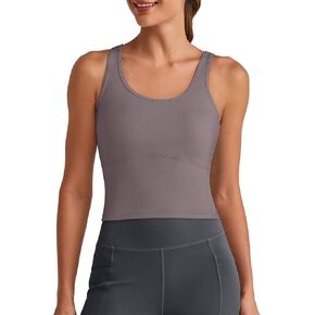 G4Free BareFeel Built in Bra Workout Tank Tops Removable Padded Longline Sports Bras Waist Length Athletic Tanks