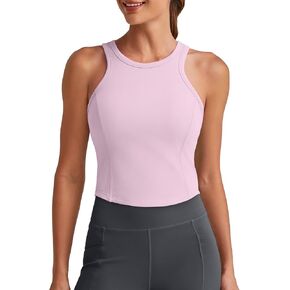 G4Free Barefeel Built in Bra Workout Tops for Women Removable Pads Longline Sport Bras Racerback Athletic Tank Yoga Gym