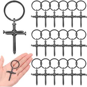 20 Pcs Bulk Christian Gifts 3 Nail Cross Stainless Steel Faith Cross Keychain for Religious Inspirational Favors(Black,Retro Style)