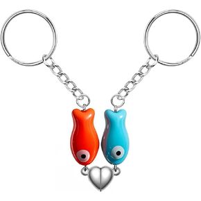 Agromusk Matching Heart Keychain,Cute Ceramic Fish Matching Couples Stuff Keyrings,Valentines Day Gifts for Him Her