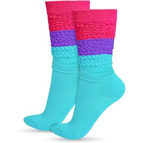 Ronglry Neon Slouch Slouch Socks 80s 90s Neon Socks Women’s Leg Warmers Extra Scrunch Knee High Sock