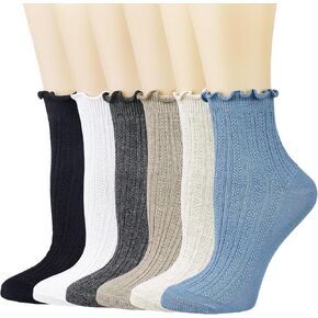 Mcool Mary Womens Gocks Socks Cutton Cotton Frilly Breatable Cute Contuce Lettuce Trim Dress Socks 6 Pack