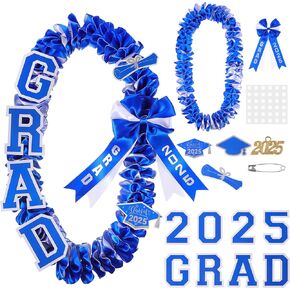 Graduation Ribbon Leis Set Class of 2025 Handmade Double Braided Necklace Adjustable Silk Leis Grad Cutouts 2025 Pendant for Graduation Party(Black and Gold)
