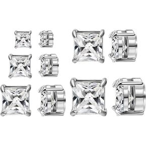 NEWITIN 5 Pairs Stainless Steel Magnetic Stud Earrings for Men Clip on Earring Magnetic Earring Inlaid Cubic Zirconia Unisex Non Piercing Magnet Studs 4 to 8MM Diamond Earrings for Women Men