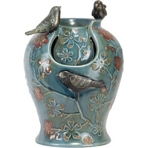 Foreside Home and Garden D9402 Blue Verdigris Bird Indoor Water LED Light and Pump Fountain
