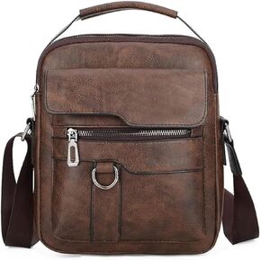 Small Leather Messenger Bag Chest Bag Travel Bag, Mini Crossbody Bag Shoulder Bag for Men Women Multi Pocket Purses