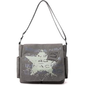 DOURR Canvas Messenger Bag for Men and Women Printing Star Vintage Crossbody Shoulder Satchel for College Work Travel