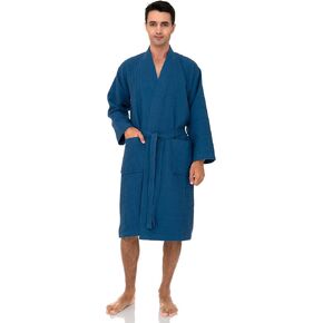 REDELSECTINCES MEN'S WAFFLE BATHROBE ROBE BOTHE CHIMONO BATH ROBE