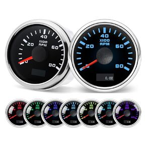 Tachometer 2-1/6" 52mm 6000 Tach Boat RPM Gauge 7 Color Waterproof for AUTO Car Truck Marine（White）