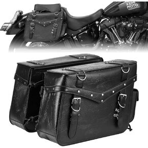 KEMIMOTO Motorcycle Saddlebags Heavy Duty 30L PU Leather Luggage Throw Over Saddle Bags Large Capacity Compatible with Sportster Softail Dyna Road King V-star Shadow