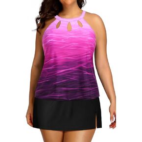 Plus Size Tankini with Skirt - Two Piece Swimsuit Tummy Control Bathing Suit High Neck Swimwear 2025