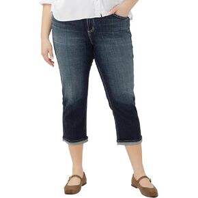شركة Silver Jeans Co. بنطال جينز كابري نسائي مقاس كبير من Avery عالي الارتفاع ومتعرج