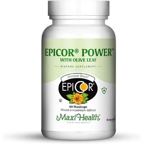 قوة epicor بواسطة Maxi Health: Epicor مع مستخلص أوراق الزيتون - خميرة Brewer المعالجة - 60 كبسولات نباتية - Kosher