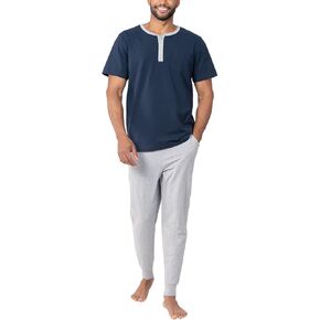 PajamaGram Mens Lightweight Jogger Pants Pajama Set - 100% Cotton PJ Sets for Men, Long Sleeve Men's Sleepwear - Men PJ Set