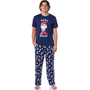 intimo the Smurfs pjs mens papa smurf قميص قصير الأكمام وسراويل بيجاما