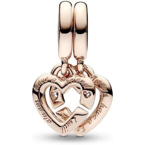 Pandora Linked Sister Hearts Split Dangle Charm Bracelet Charm Moments Bracelets - Stunning Women's Jewelry - Gift for Women - Made Rose & Cubic Zirconia