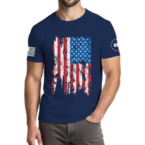 4th of July Shirts Men:USA American Flag Patriotic Independence Day Higher Quality Short Sleeve T-Shirt