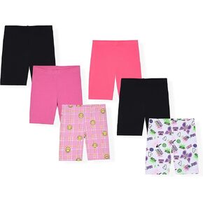 Dreamstar Girls Biker Shorts 6-Pack, Soft Cotton Blend, Pull-On Style, Assorted, Printed, Solid, Comfortable Everyday Shorts