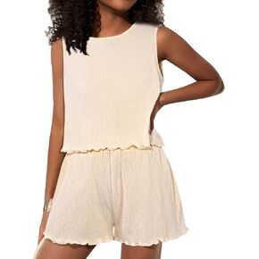 Girls' Summer 2 Piece Outfits Sleeveless Tank Tops and Wide Leg Shorts Sets