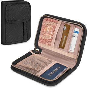Yarwo Passport Holder for Travel Women and Men, Business Card Holder with Key Ring and Pen Slot, Passport Wallet Cover Case for Cards, ID, Cash, Tickets, Notebooks, Travel Essentials, Black